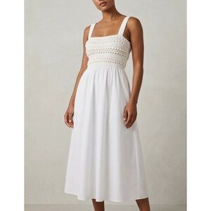 DIXIE Poplin Crochet Midi White Dress Size Small